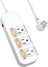 Flat Plug Power Strip Individual Switches, Extension Cord 3 feet, 3 Outlets, ...