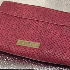 Steve Madden Clutch Purse Zip Wristlet Red Monogram PVC 8" Long x 4" High