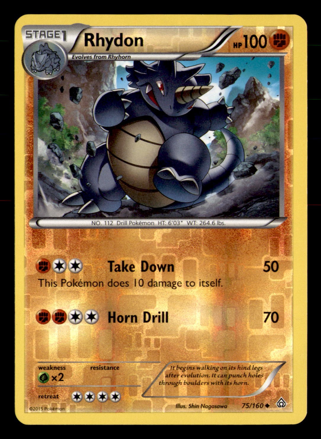 Rhydon 75/160 Uncommon Primal Clash Pokemon Reverse Holo Near Mint