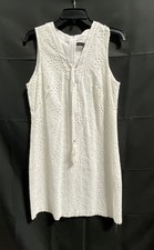 White House Black Market Women's White Eyelet Lace-up Sleeveless Dress Sz 8