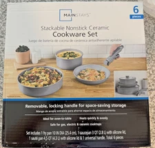 Cookware Set 6 Pieces Stakable Nonstick Ceramic with Lids space saving