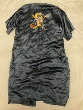 Vintage Esme Robe Unisex XL Black Kimono Chinese Dragon Embroidery Satin No Belt