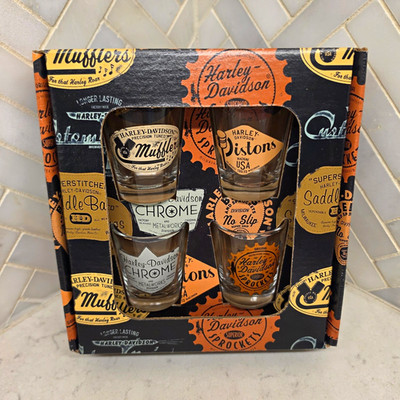 Harley-Davidson Chrome Shot Glass Set of 4 (4pc) in Original Box