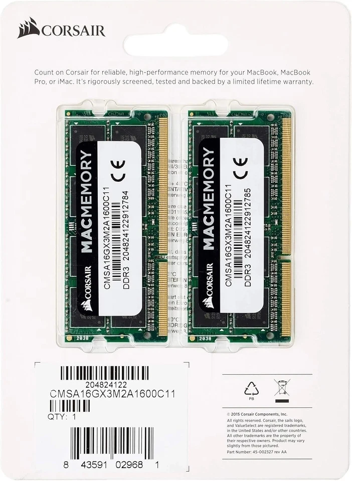 Corsair CMSA16GX3M2A1600C11 Apple Certified 16 GB (2x8 GB) DDR3 1600MHz - Image 3 of 3