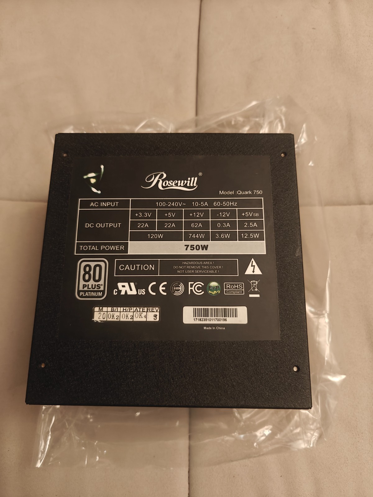 Rosewill Quark 750w Platinum Power Supply Unit with all original cables