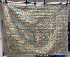 Vintage Baby Quilt 42x36 Teddy Bear Patchwork Pastel Crib Blanket Nursery