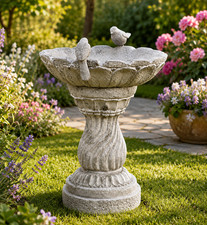Decorative Garden Bird Bath with 2 Birds Stone Effect Pedestal Outdoor Ornament