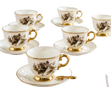 Modern trimed   floral Tea Cups Set with Gold Handles | Luxury Coffee Mugs |