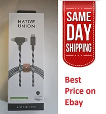 Native Union Belt Charging Cable DUO-Zebra-5ft Long-SRP$49 (C-C-L) Ultra-Strong