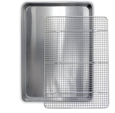 Commercial Quality Cookie Sheet and Rack - Aluminum Half Sheet Baking Pan and...