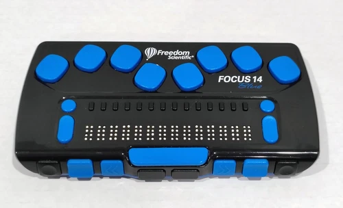 Freedom Scientific Focus 14 Blue Compact Braille Display 14 cells Power Tested