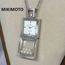 Mikimoto Pendant Watch Pearl Necklace Silver 20mm Vintage Condition