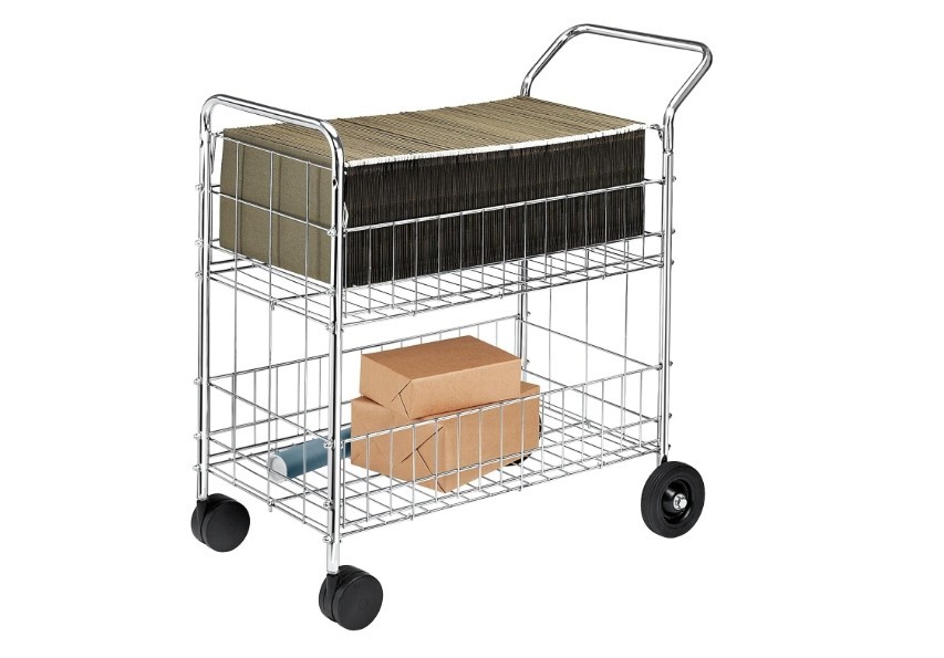 Fellowes Chrome-Plated Steel Wire Mail Cart with Upper and Lower Baskets (40912)