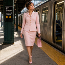 Vintage Women's Size 10 Pink Microcheck Wool Blend 2pc Skirt Suit Kasper A.S.L.