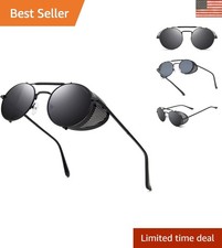Vintage Steampunk Round Sunglasses for Men  Women with Grey Lenses and Shields
