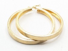 Gold Tone Textured LARGE Pierced Hoop Earrings