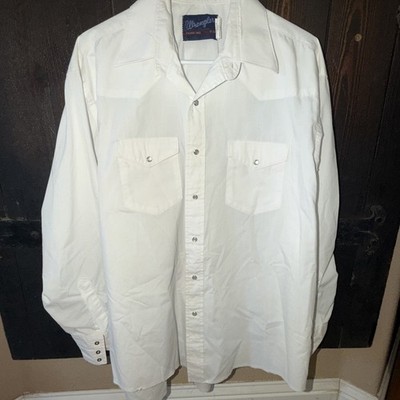 Wrangler Cowboy Cut Pearl Snap Button Up White 17-35 X- Long Tail Vintage T 