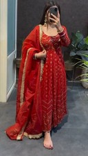 Bollywood Style Faux Georgette Red Gown Bottom With Dupatta For Festival