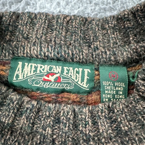 Vtg American Eagle 100% Shetland Wool Sweater Women Medium Fair Isle Nordic - Picture 2 of 19