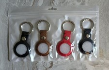 4 Pack Leather AirTag Holders w/ Metal Key Rings - Black Brown Red Blue