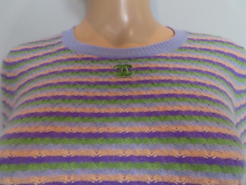 CHANEL Multicolor Pastel Stripe CC Logo Crew Neck Sweater F 34/US 2 - Picture 7 of 13