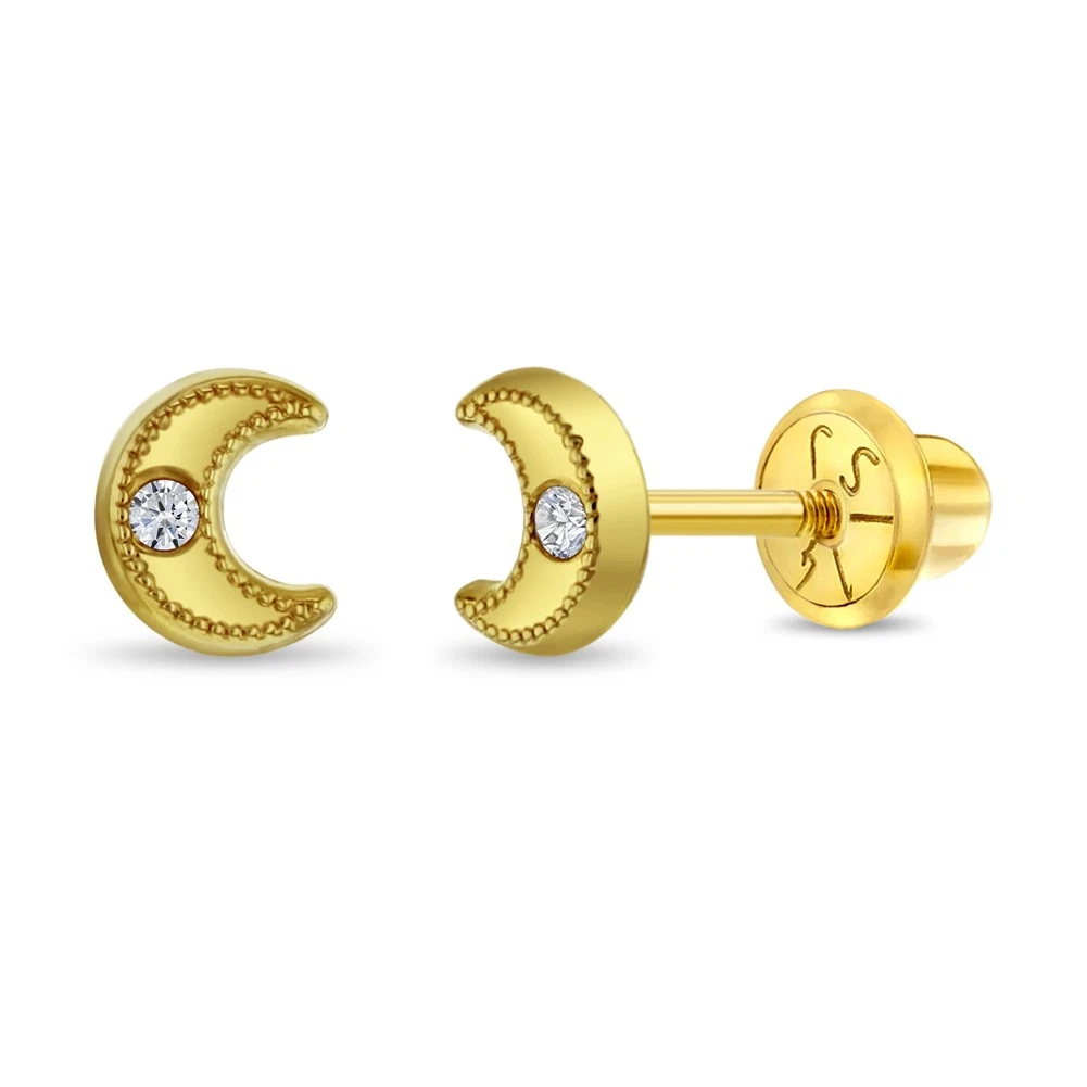 Orecchini Tondi In Oro Giallo 9kt, 5 Mm, Con Cristallo CZ Incastonatura Rubover, Punzone 375