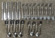 Columbia Vintage Flatware 38 Pcs Stainless Steel Japan Beaded Edge Floral MCM