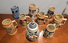 Beer Steins: 1 Orig TheWalt w/Lid; 1 Gerz W.Germany; 4 Made in Japan; 3 unknown