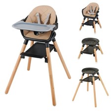 6-in-1 Convertible Wooden Baby Highchair Infant Feeding Chair w/ Removable Tray