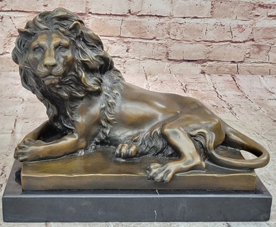 Bronze Sculpture Male Lion King of Jungle Mufasa Wildlife Art Statue Zoo Decor