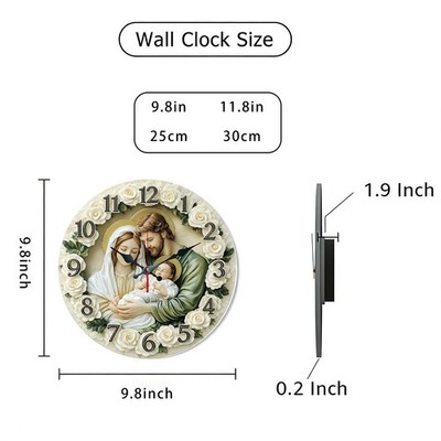 Religious Family Rose Wooden Silent Wall Clock No Battery Holiday Home Decors