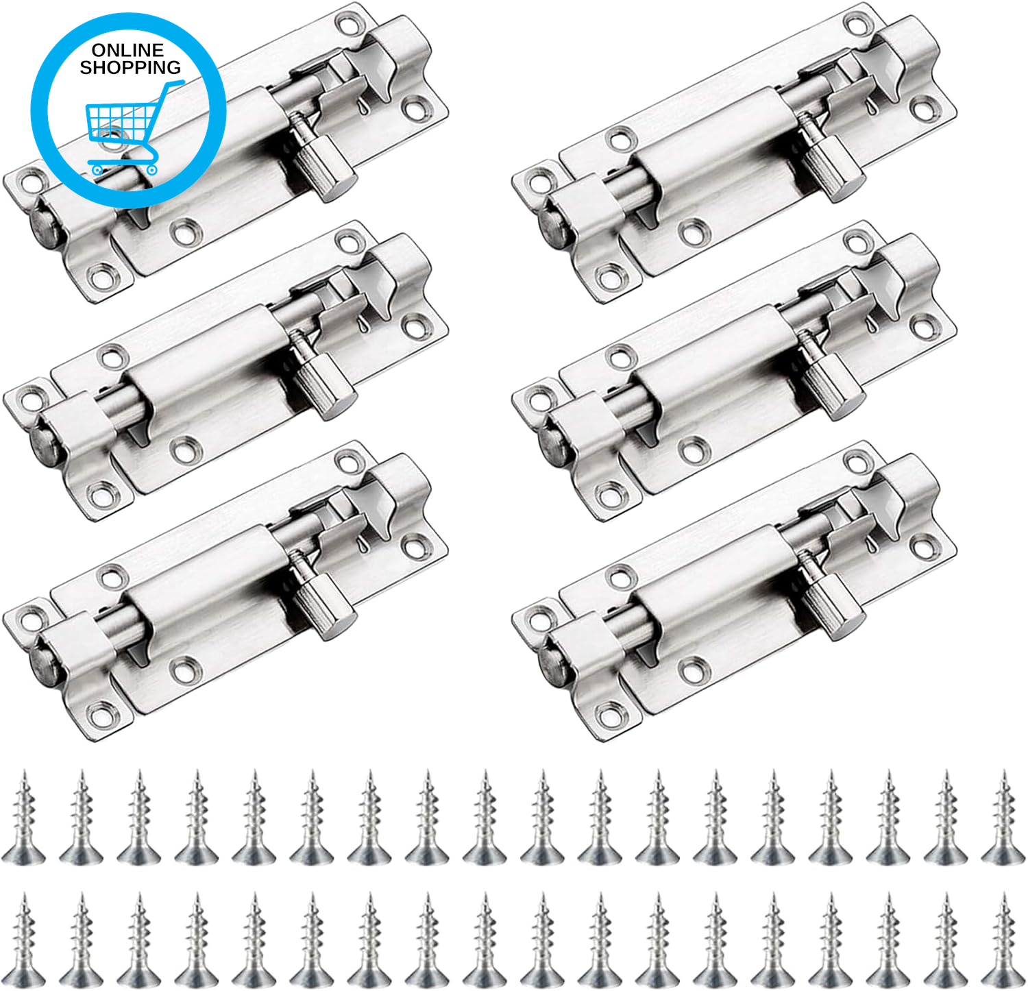 6PCS Sliding Bolt Lock, Door Bolts for Internal Doors, Gate Bolts, with Screws,