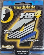 HeadBlade HB4 Razor Refill Cartridges 4 Lubricated Cartridges 1 Adapter New - UT