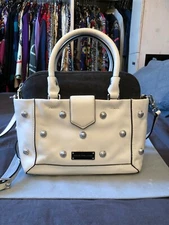 MARC BY MARC JACOBS LUXURY HANDBAG SHOULDER WHITE BLACK SILVER STUDDED ORIGINAL 