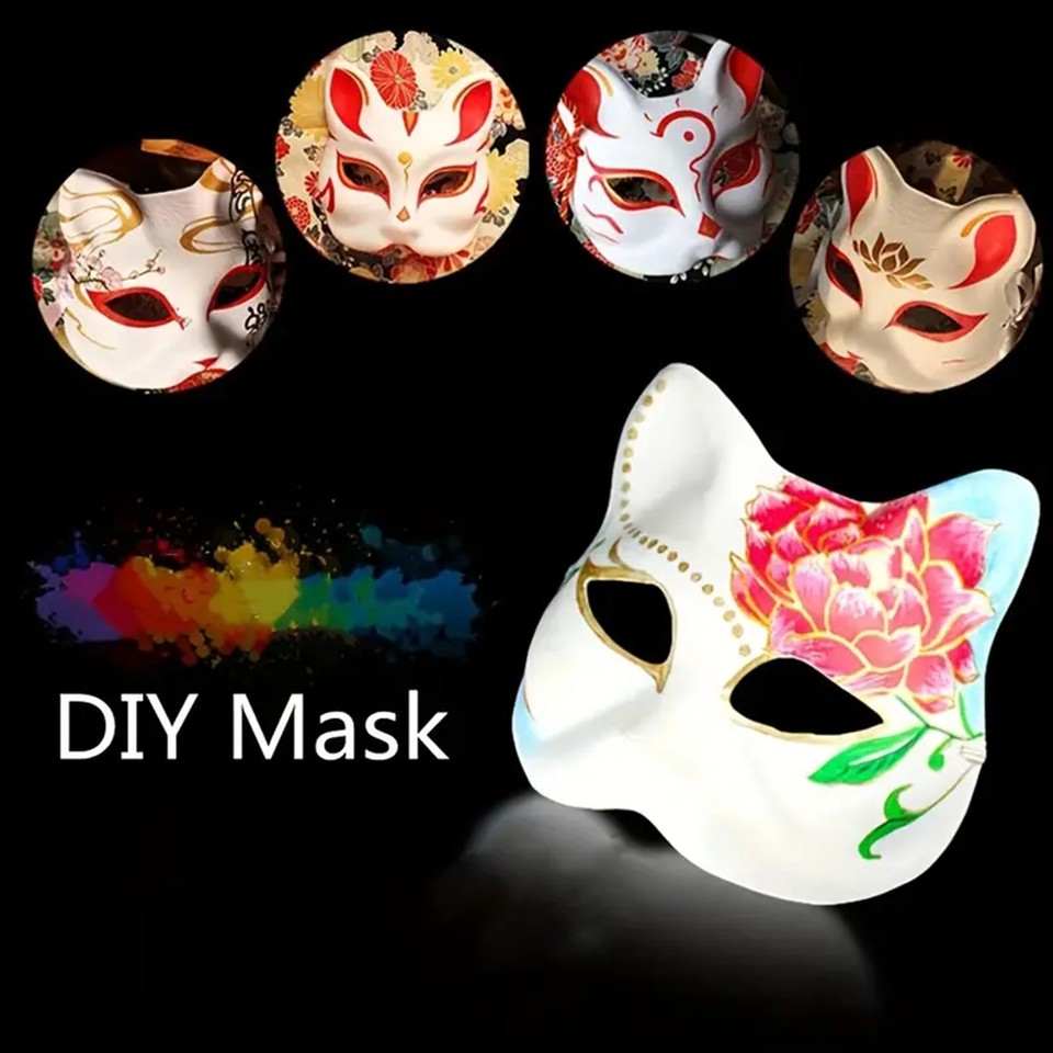 DIY Unpainted Mask White Blank Masquerade Paper Pulp Costume Mask Cat