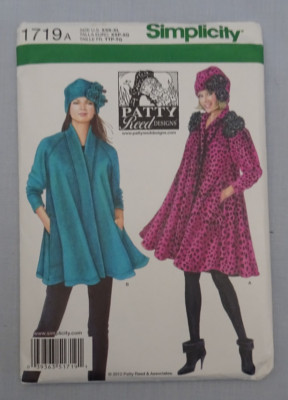 NOS Simplicity Sewing Pattern 1719 Women Patty Reed Swing Coat Jacket Hat XXS-XL