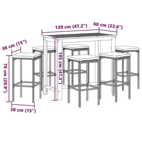 7 Piece Garden Bar Set Black Solid Wood Acacia and Poly Rattan T4N6 - Picture 11 of 12