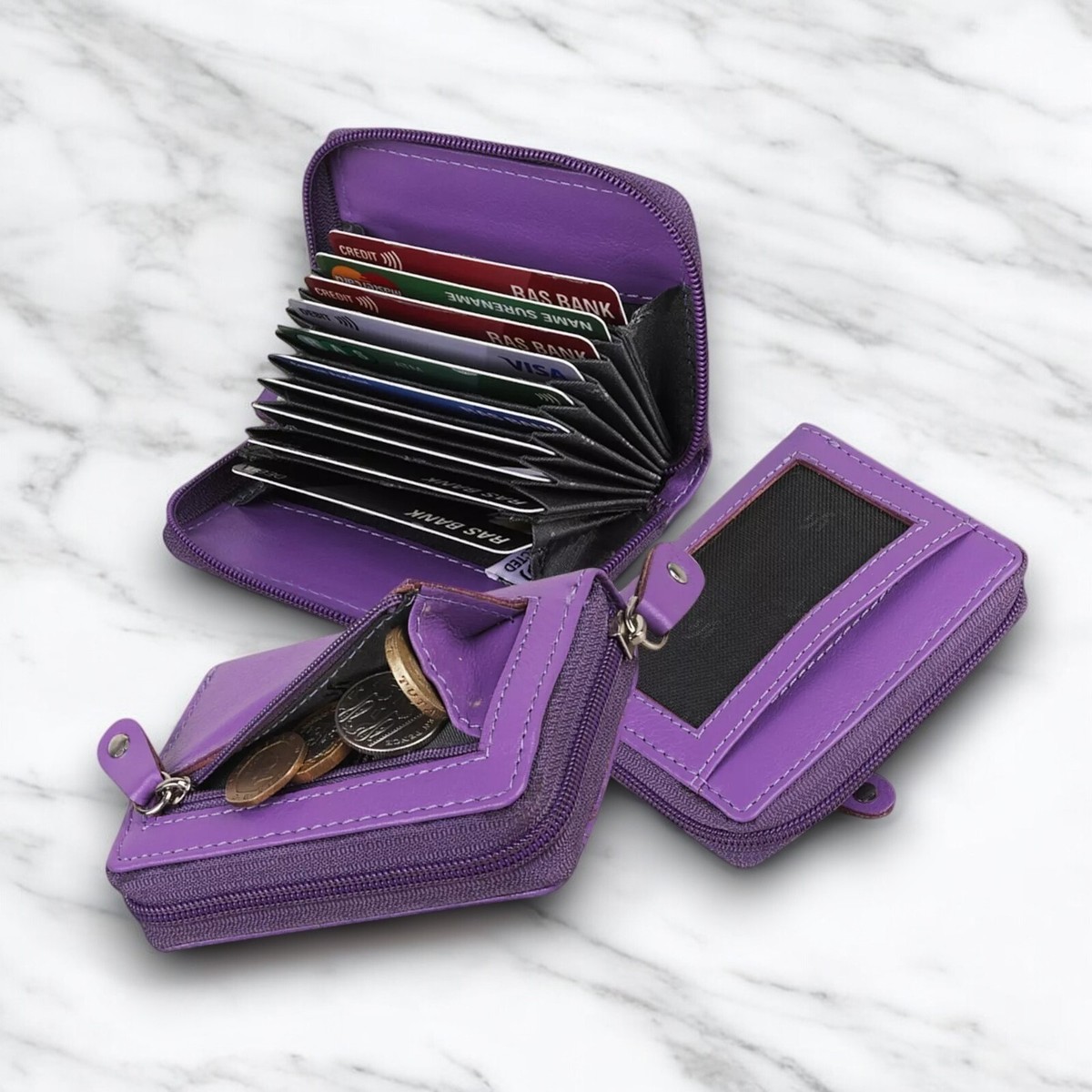 Ladies Women RFID Safe Genuine Leather Small Cardholder Card Case