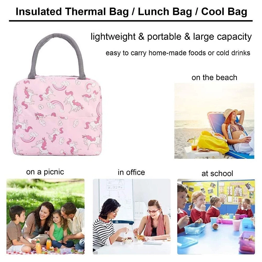 Printed Thermal Lunch Bag Women Food Picnic Box Cooler Insulated HandBag Totebag - Picture 6 of 34