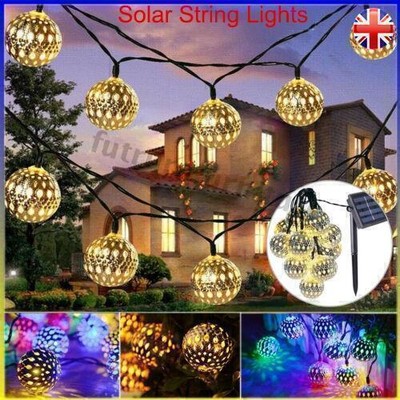 LED Moroccan Solar Garden String Lights Hanging Lantern Fairy  Light Outdoor