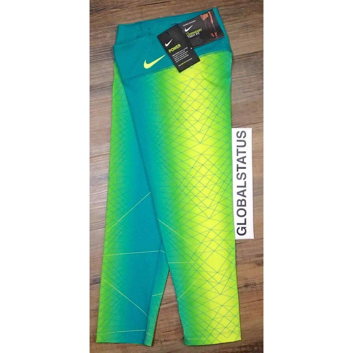 WMNS NIKE POWER LEGENDARY MID RISE RIO TEAL VOLT TRAINING CAPRI XS