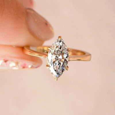 1.50 CTW Marquise Moissanite Solitaire Engagement Ring 14K Yellow Gold Plated