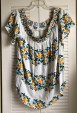 Old Navy XL New w/Tags White Floral Print Top Off Shoulder Short Sleeve