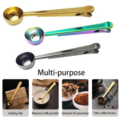 Stainless Steel Ground Coffee Measuring Spoon Scoop With Bag Sealing Clip Toolsღ