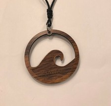 Hawaiian Jewelry Koa Wood Wave Circle Pendant Necklace w/ adjustable cord 28"
