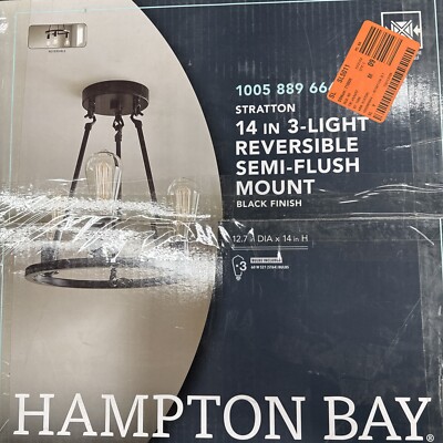 Hampton Bay Stratton 14 in. 3-Light Black Semi-Flush Mount, Mounts Up or Down