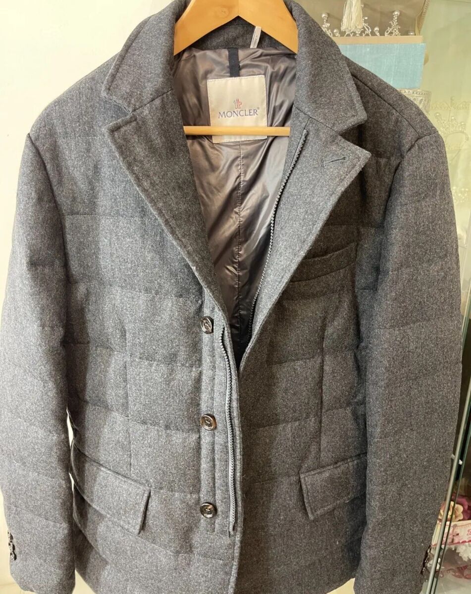 MONCLER Mens Rodin Steel Grey Wool Down Blazer Size 4/ US 42 MONCLER Mens Rodin Steel Grey Wool Down Blazer Size 4/ US 42