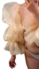 Nude CLOUD SLEEVES Puff Fingerless Gloves Organza Lace Tulle Mesh 100cm Long