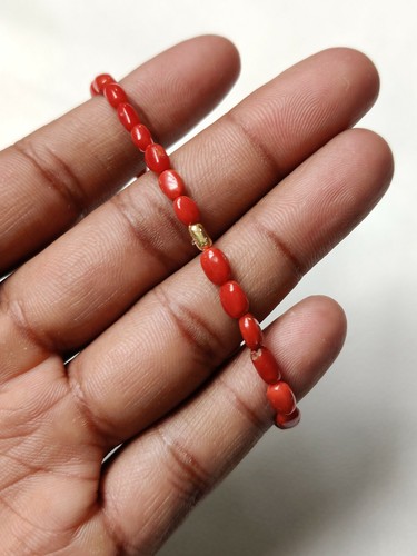 Natural Coral Gemstone Stacking Bracelet, Stretch Coral Bracelet, Coral Jewelry - Picture 6 of 12