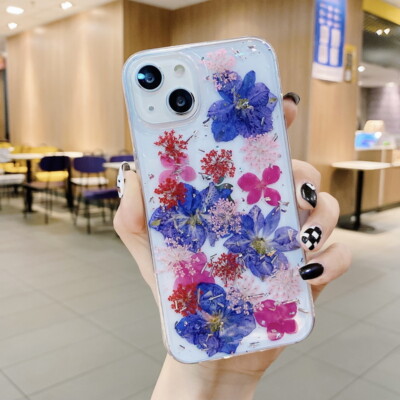 For IPhone 13/iPhone 14 Case Clear With Real Pressed Flowers Design Glitter Cute Sparkly Floral Pattern Slim Soft Tpu Protective Women Girl S Phone Cover Gold - View #12